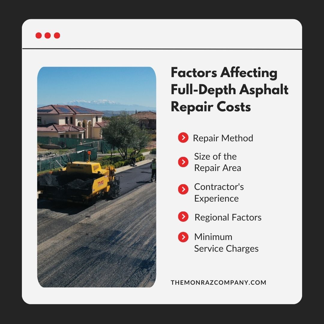 There are many factors affecting full-depth asphalt repair costs.