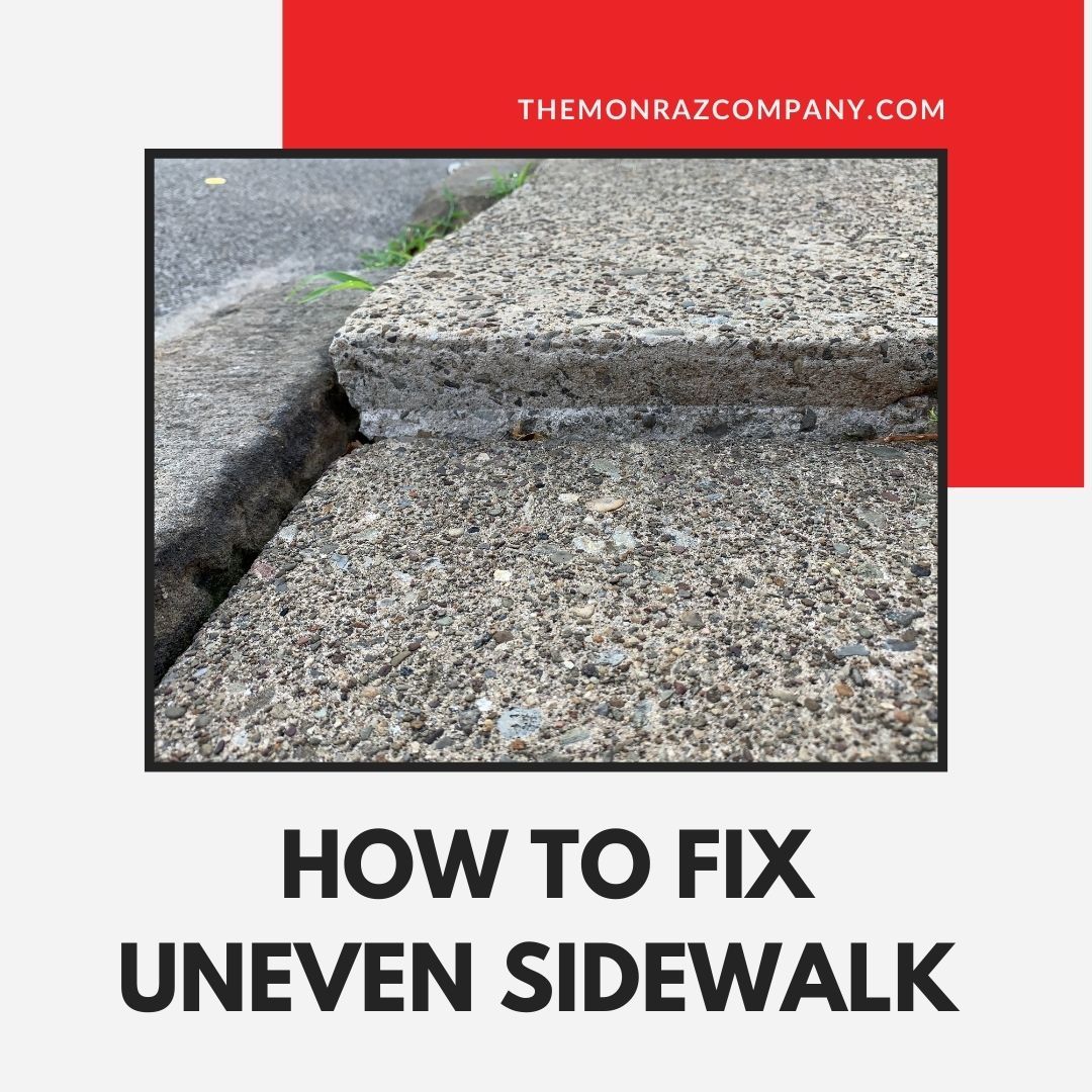A picture of a sidewalk with the words `` how to fix uneven sidewalk '' written on it.