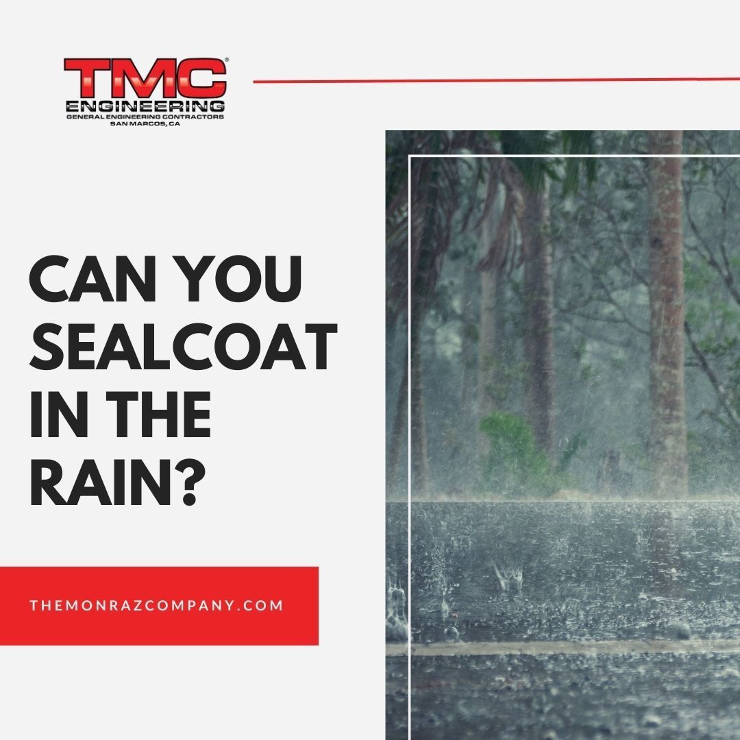 A poster that says `` can you sealcoat in the rain ? ''