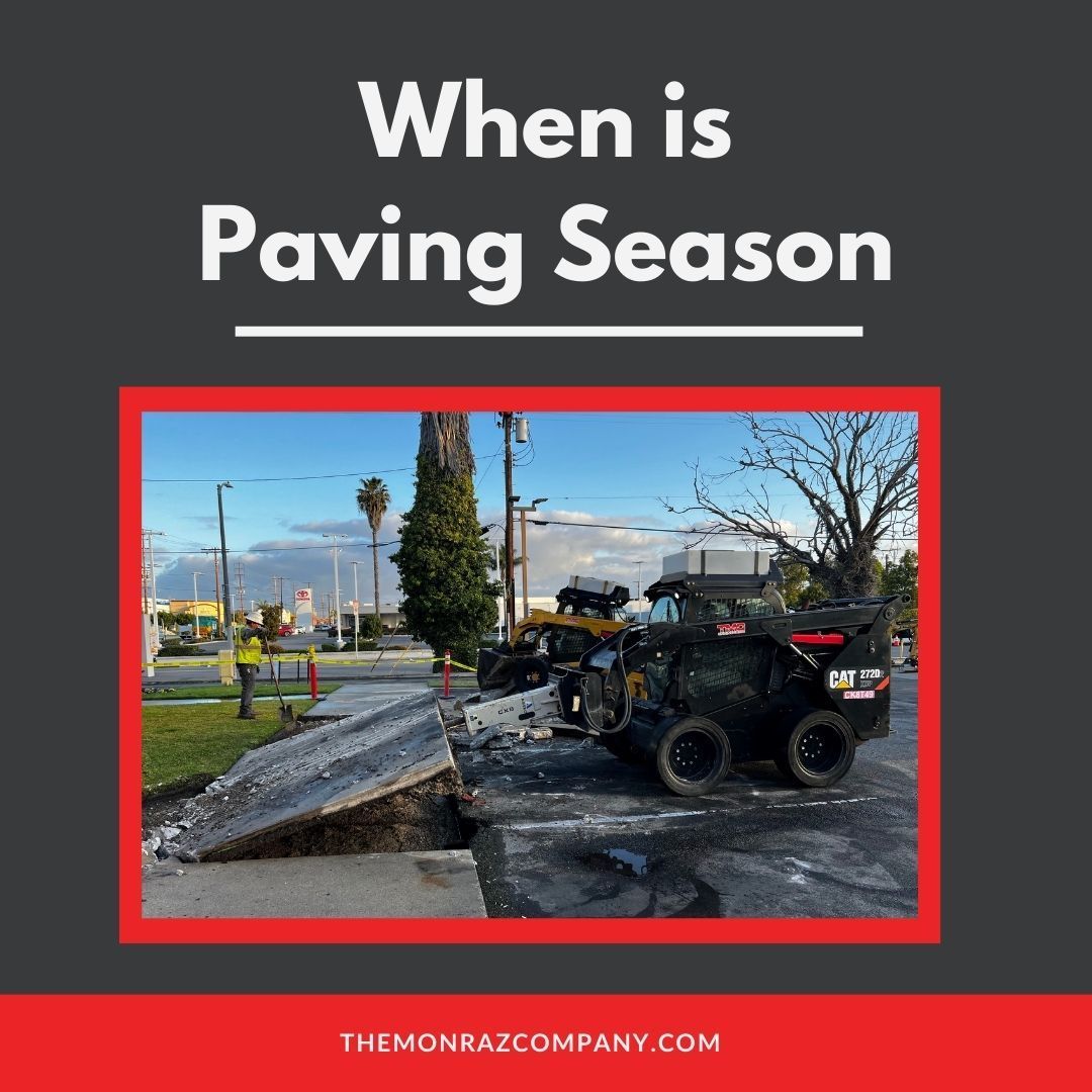 A picture of a atv in a parking lot with the words `` when is paving season ''.