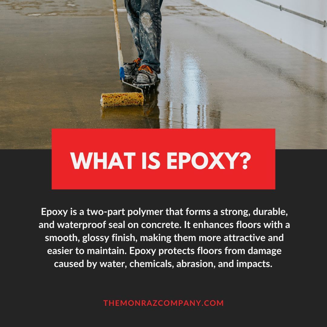 A person is applying epoxy to a concrete floor.