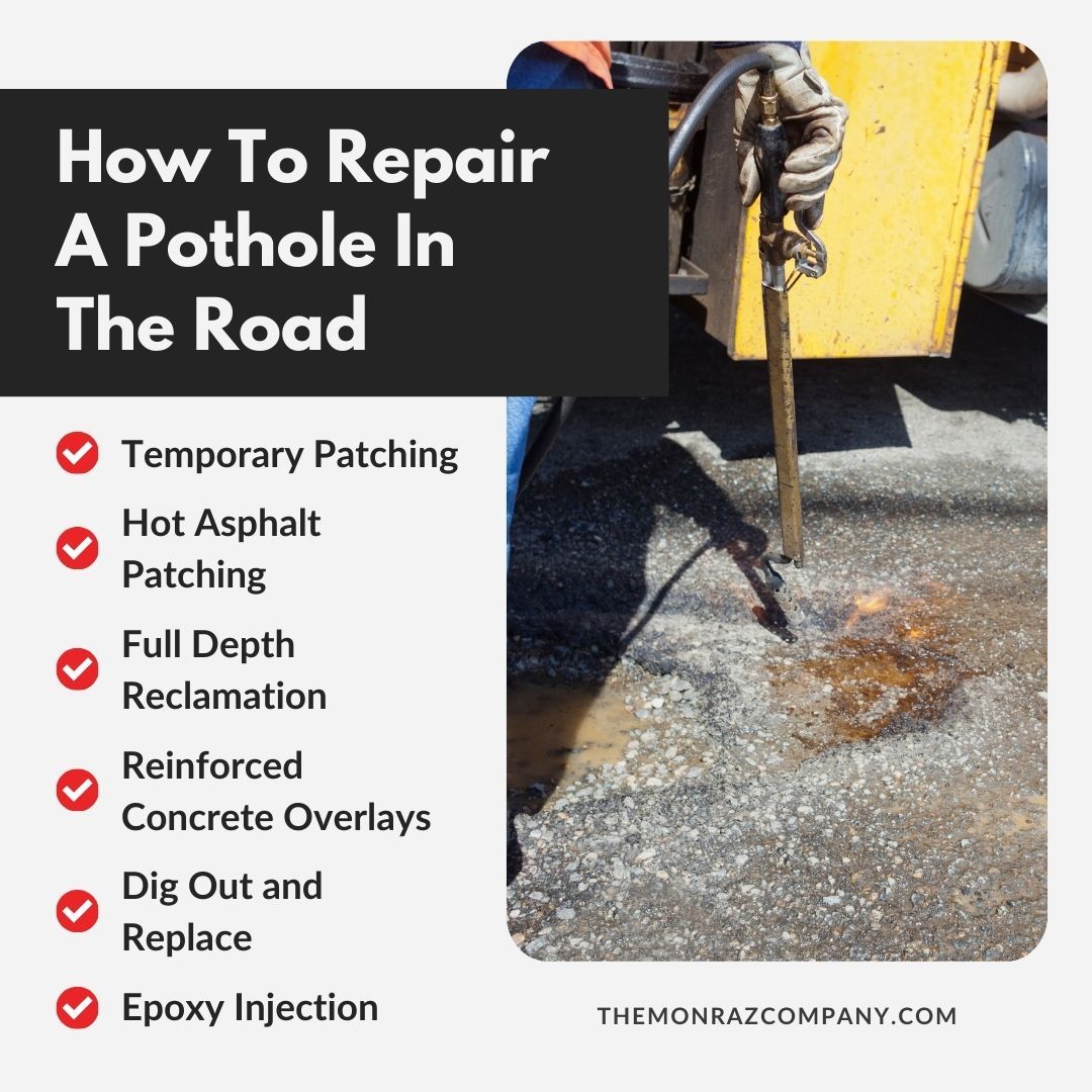 A picture of how to repair a pothole in the road
