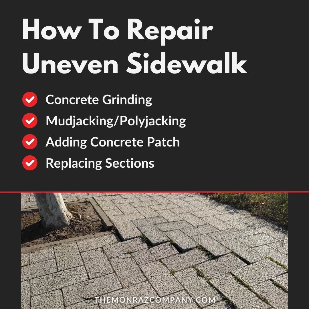 How to repair an uneven sidewalk includes concrete grinding mudjacking and polyjacking