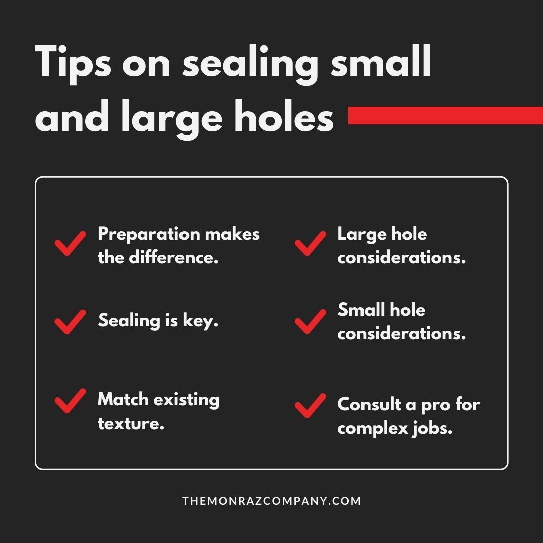 Tips on sealing small and large holes on a black background