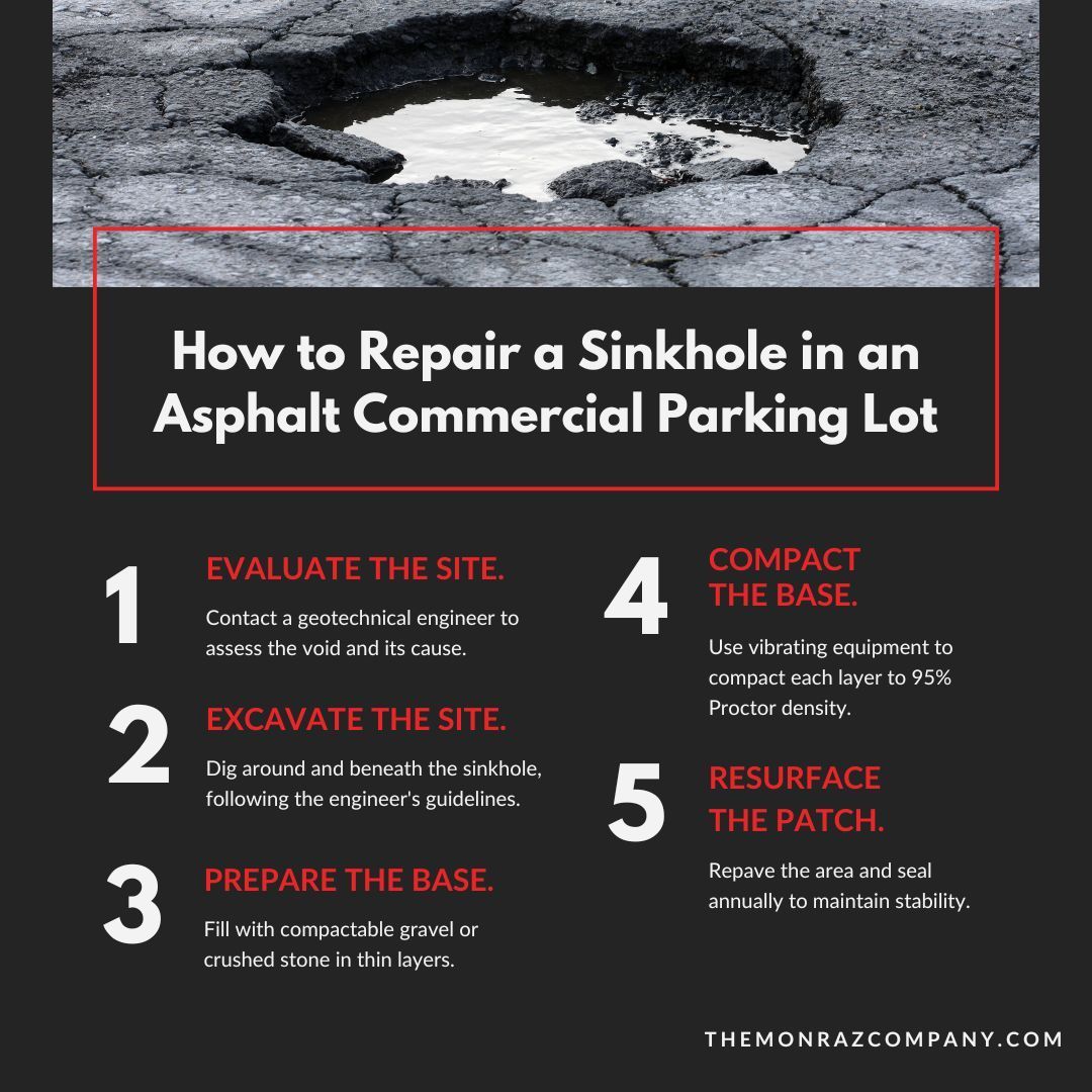 How to repair a sinkhole in an asphalt commercial parking lot