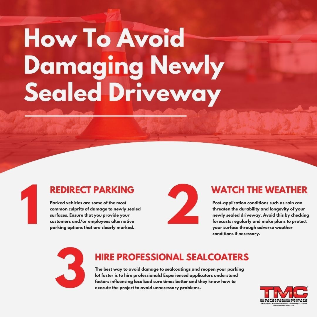A poster about how to avoid damaging a newly sealed driveway