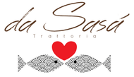 Un logo per la trattoria da sasa con due pesci e un cuore