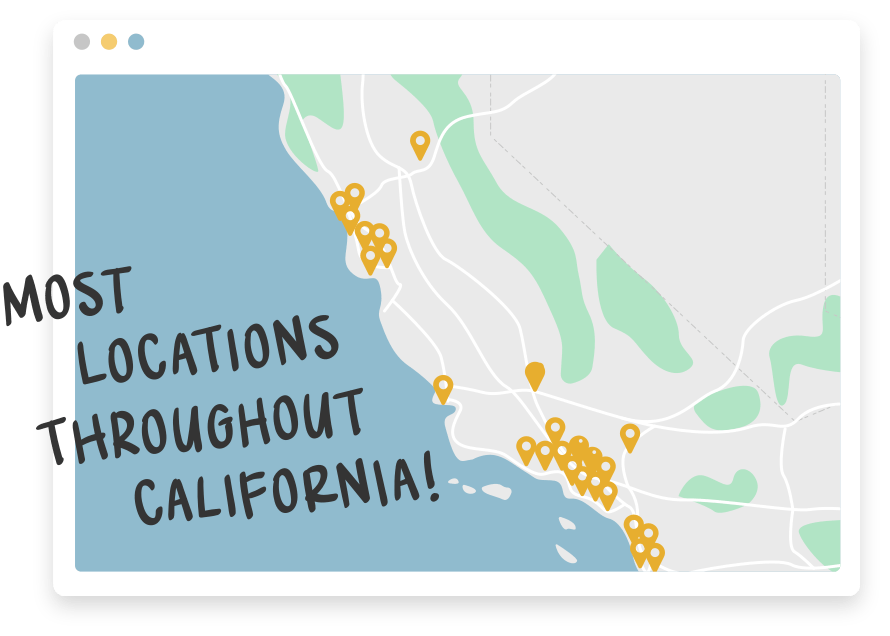 A map of california showing the most locations throughout the state.