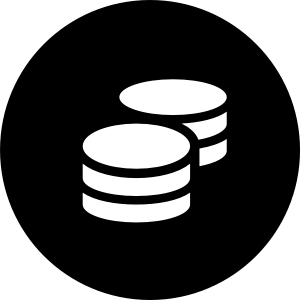 A stack of coins in a black circle free icon