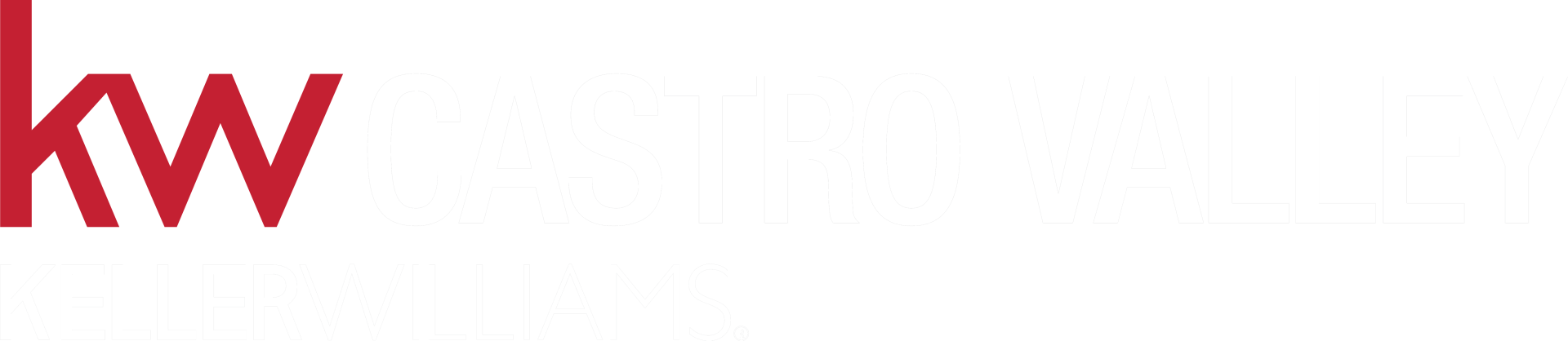 A red and white logo for a real estate company on a white background.