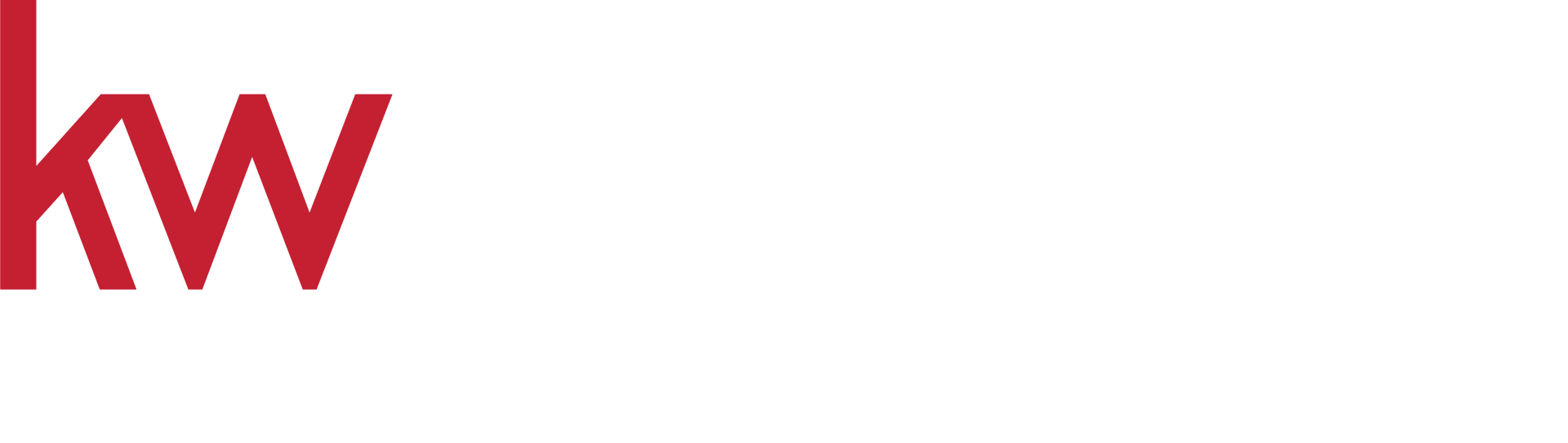 A red and white logo for a real estate company on a white background.