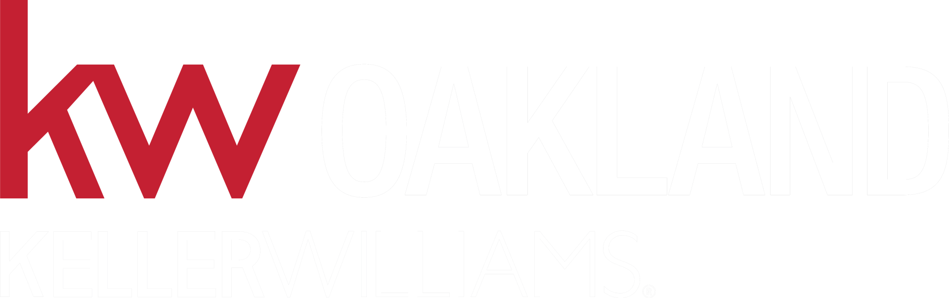 A red and white logo for a real estate company on a white background.