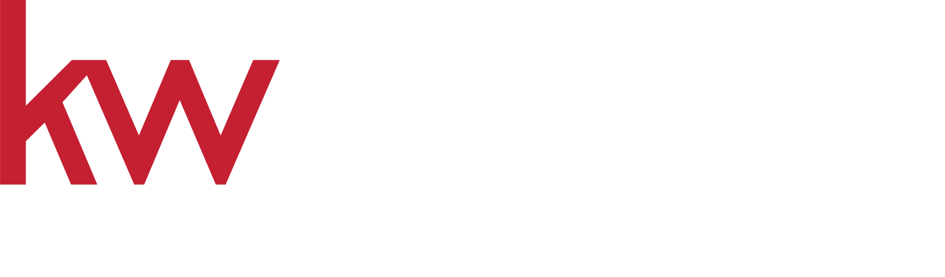 A red and white logo for a real estate company on a white background.