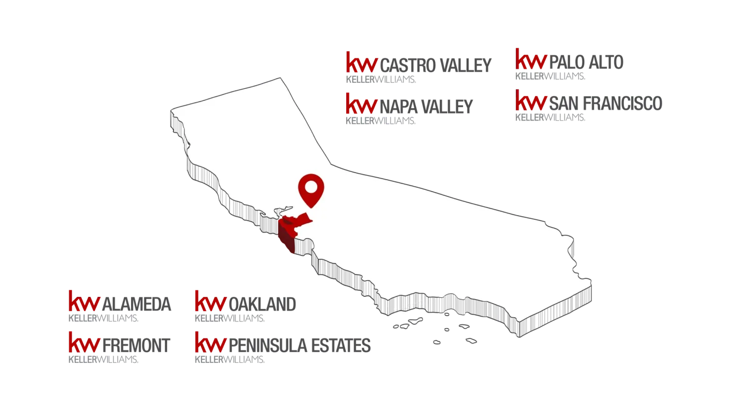 A map of california showing the locations of various real estate companies