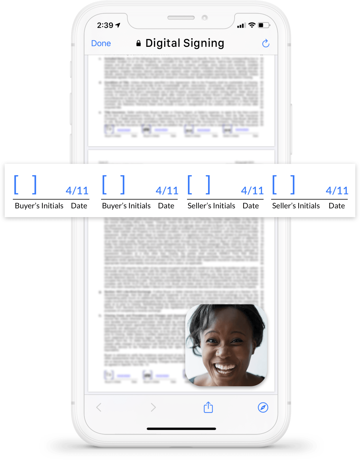 A cell phone with a picture of a woman on the screen.