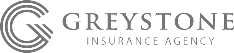 The logo for greystone insurance agency is black and white.