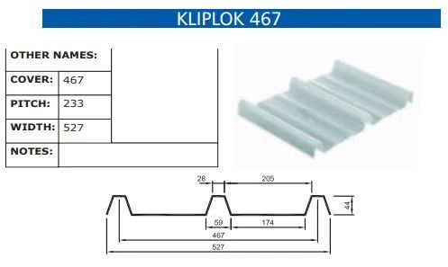 A drawing of a roof with the name kliplok on it