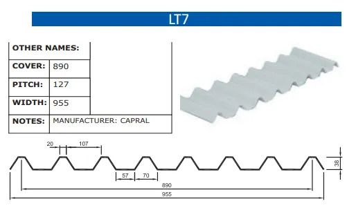 A drawing of a metal roof called lt7