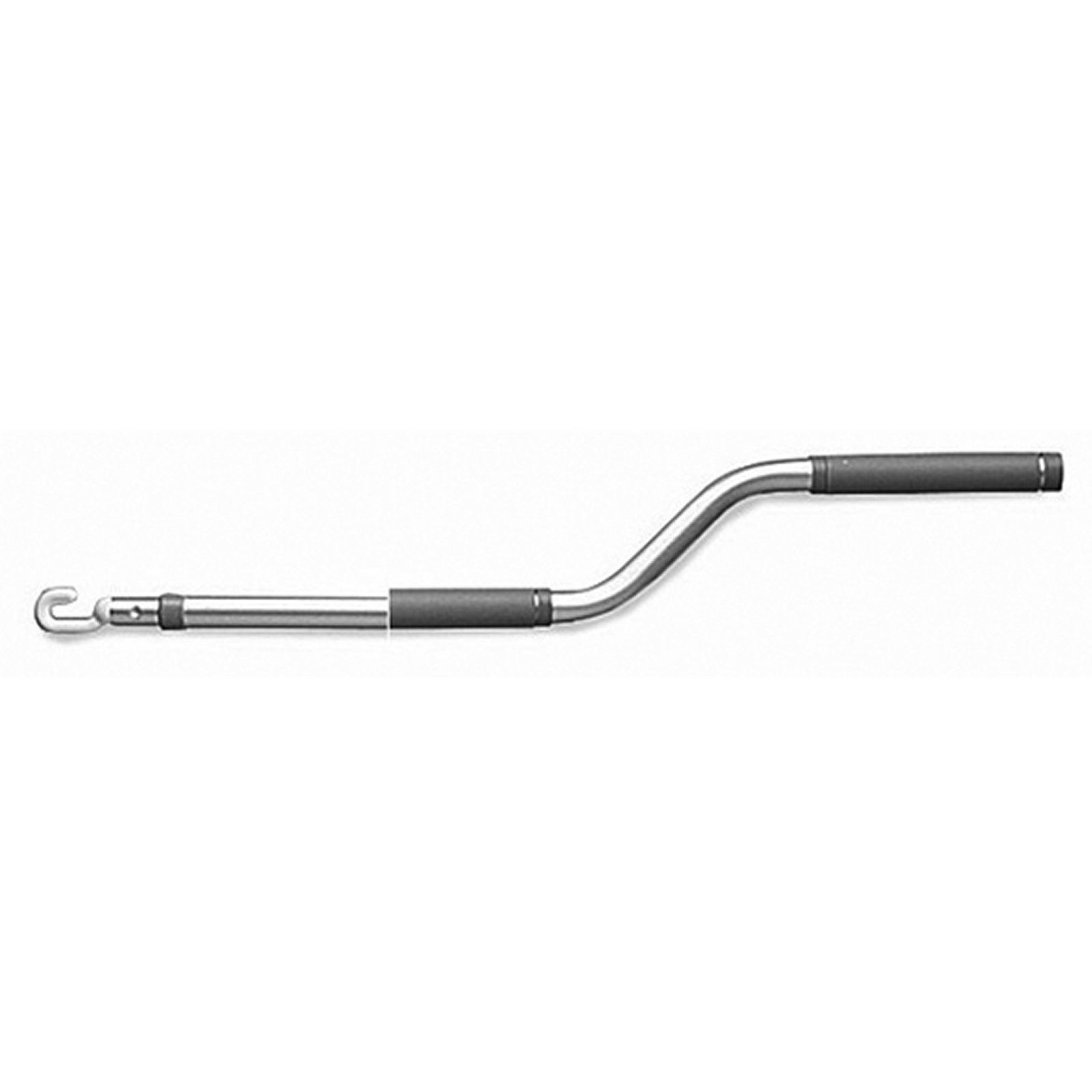 Chrome-plated boat hook with black grips.