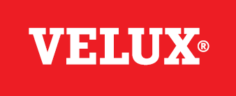 VELUX logo in white text on a red background.