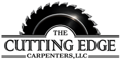 Logo for "The Cutting Edge Carpenters, LLC" featuring a saw blade above the text.