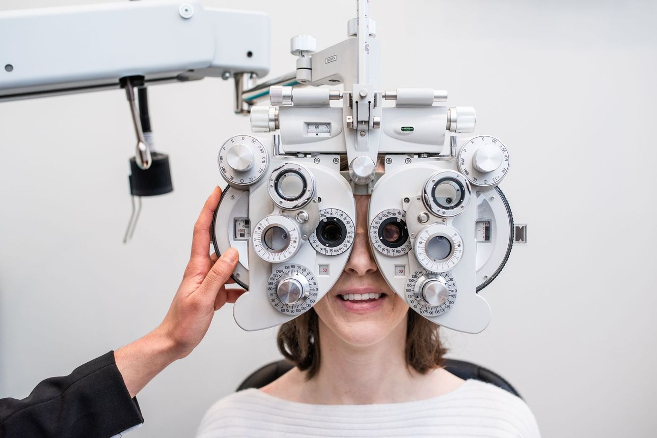 eye exam equipment on lady