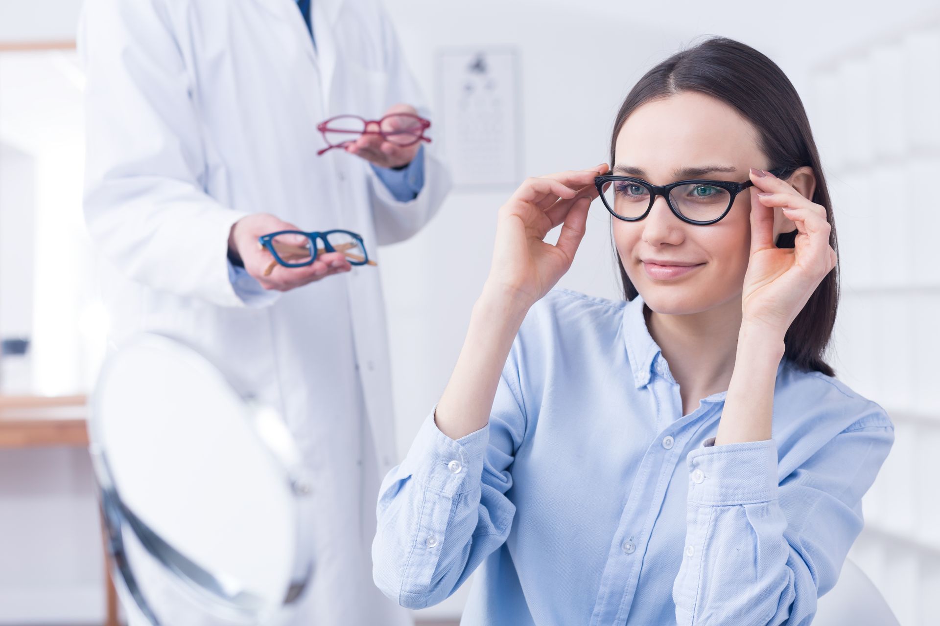 optician with eyeglasses