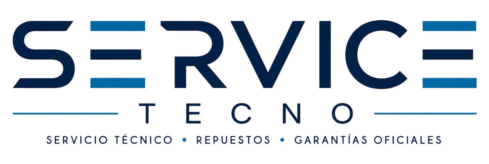 Logo azul y gris de “SERVICE TECNO” con el texto “Servicio técnico • repuestos • garantías oficiales”