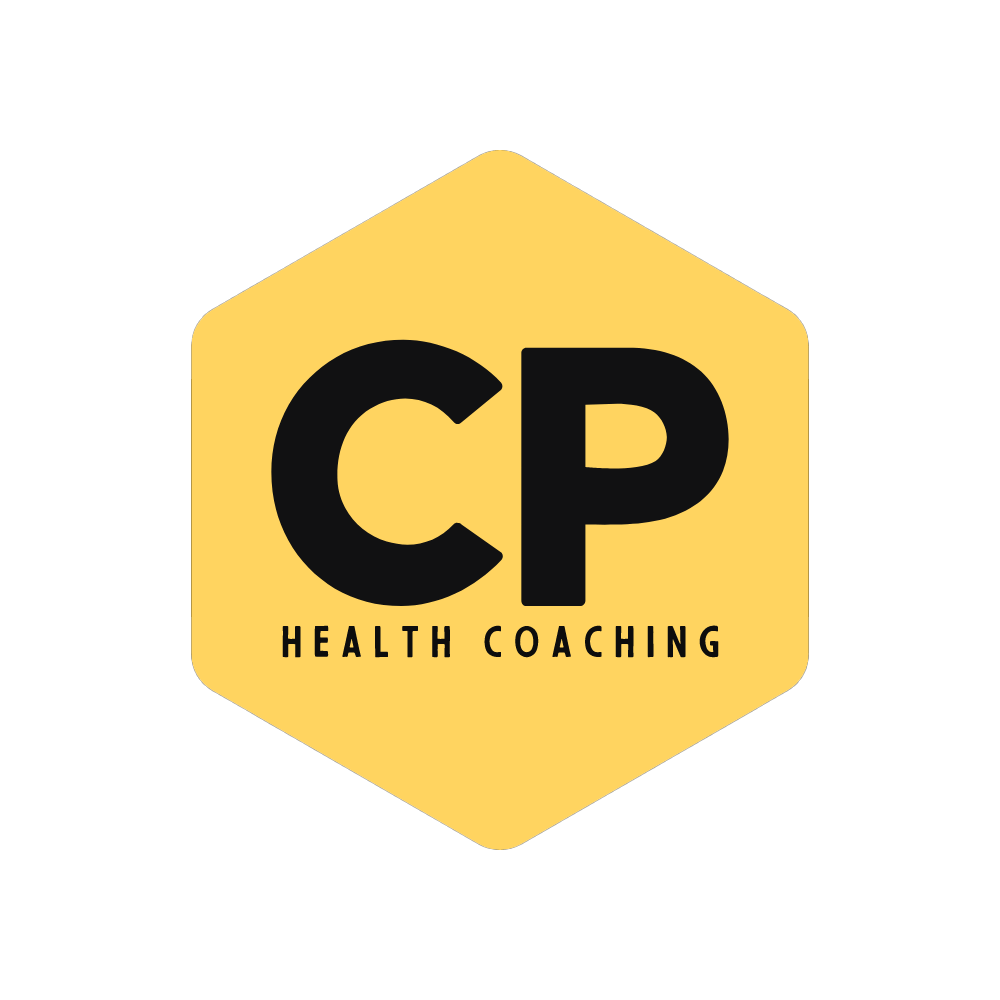 The logo for cp health coaching is yellow and black.