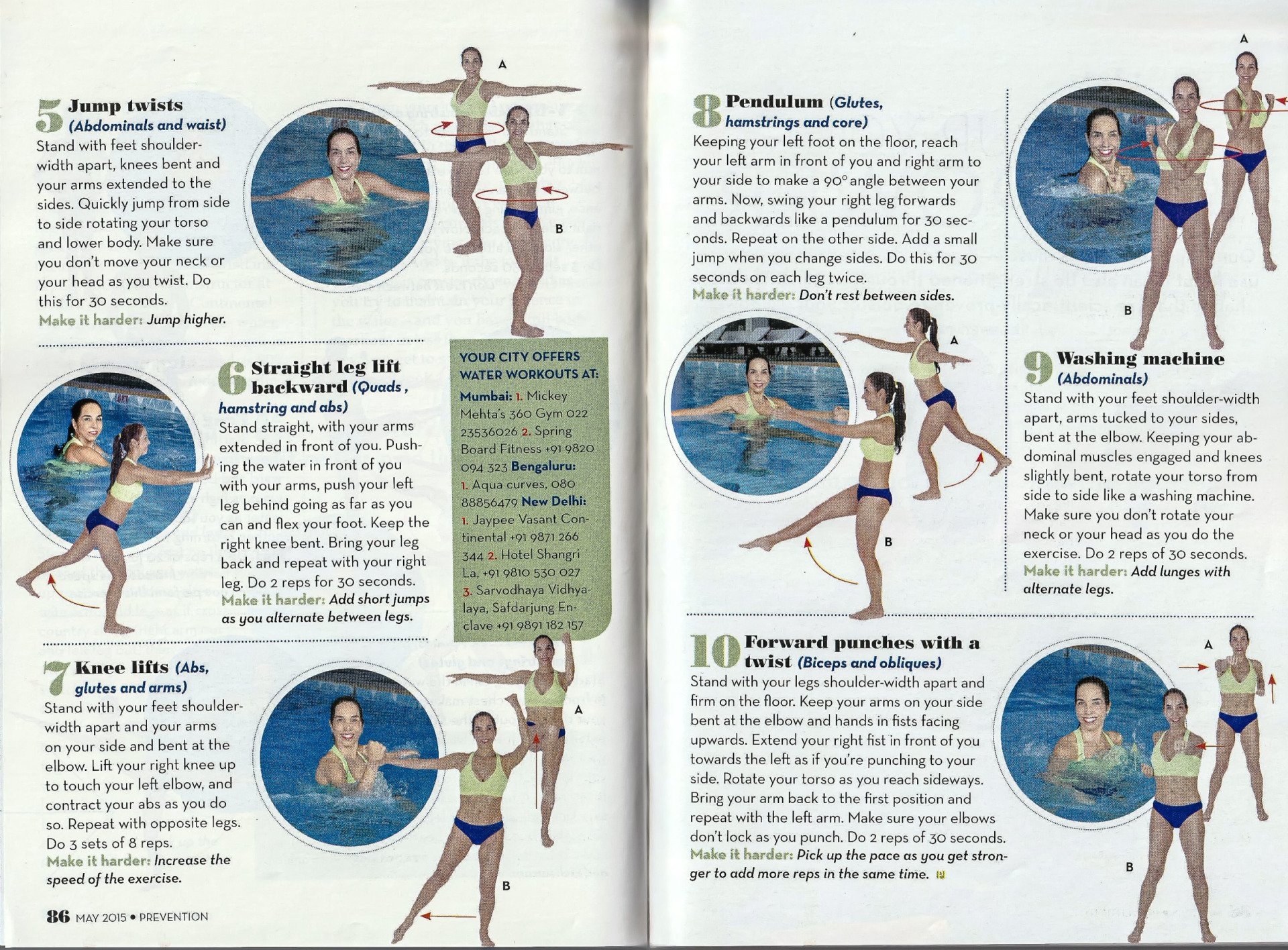 A book is open to a page with pictures of women doing exercises in the water.