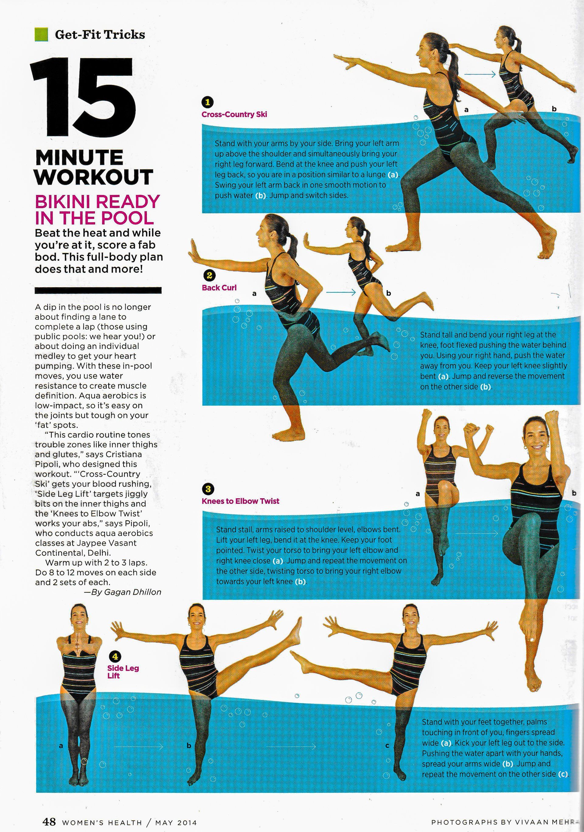 A woman is doing a 15 minute workout in the pool