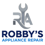 Logo for Robby's Appliance Repair with gray wrench and blue text on white background