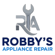 Logo for Robby's Appliance Repair with gray wrench and blue text on white background