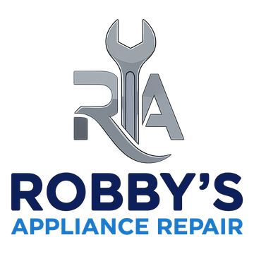 Logo for Robby's Appliance Repair with gray wrench and blue text on white background