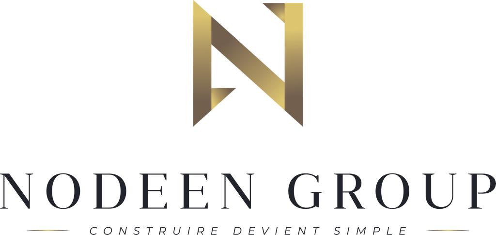 Le logo du groupe Nodeen est une lettre n dorée sur fond blanc.