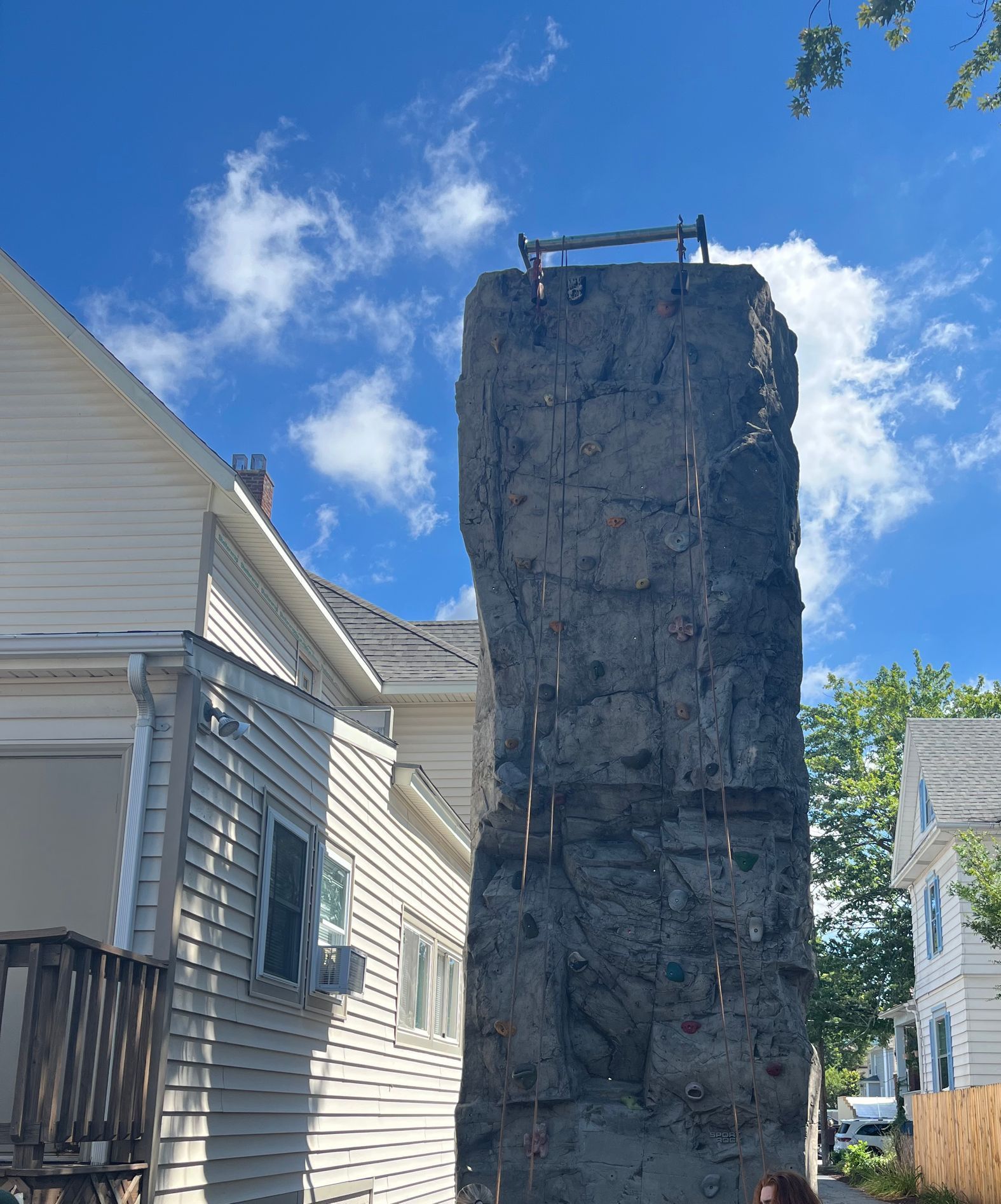 Outdoor rock climbing wall.