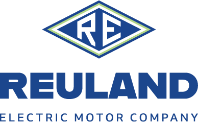 The reuland electric motor company logo is blue and green.