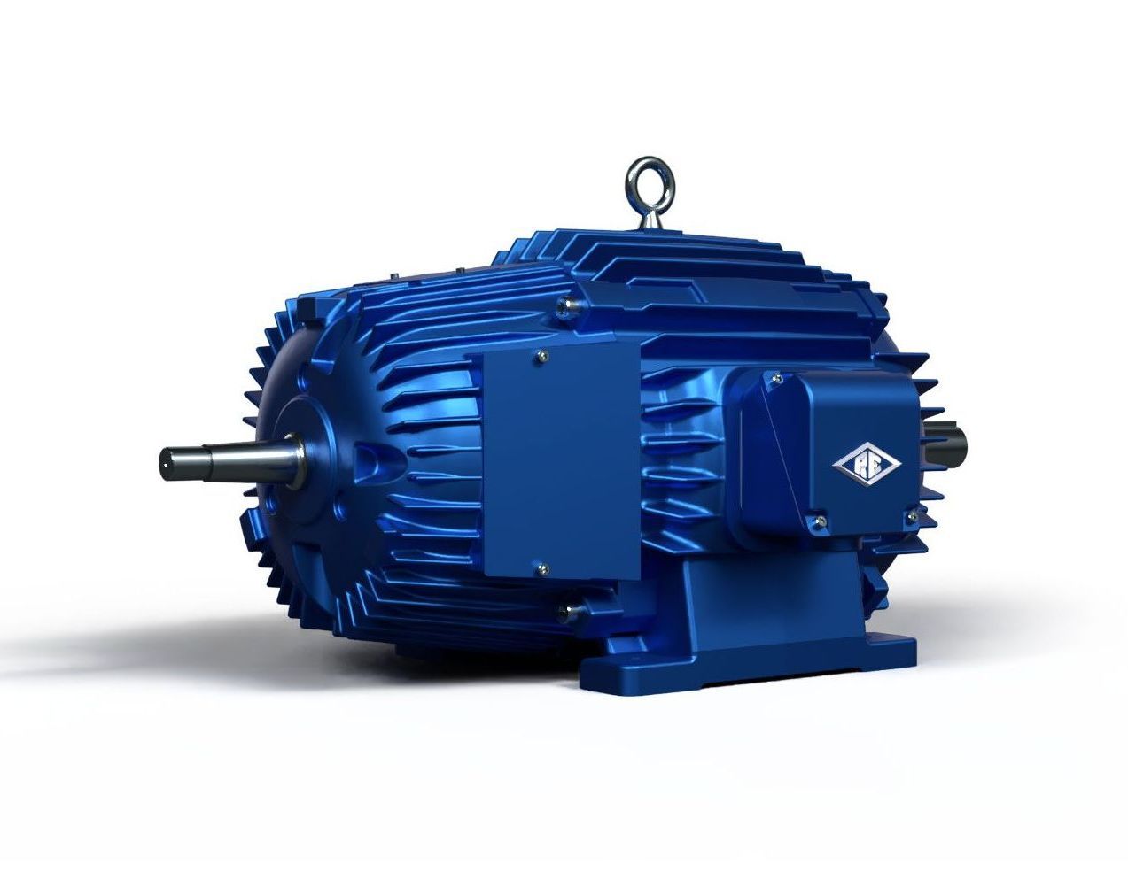 A close up of a gray electric motor on a white background.