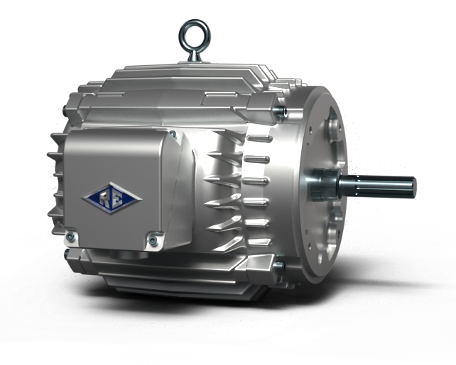 A silver motor with a blue logo on it