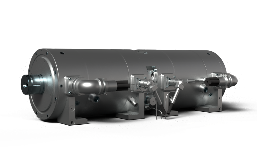 A large cylinder with a motor attached to it on a white background.