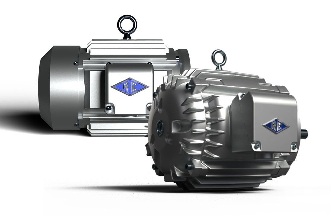 A couple of motors are sitting next to each other on a white background.