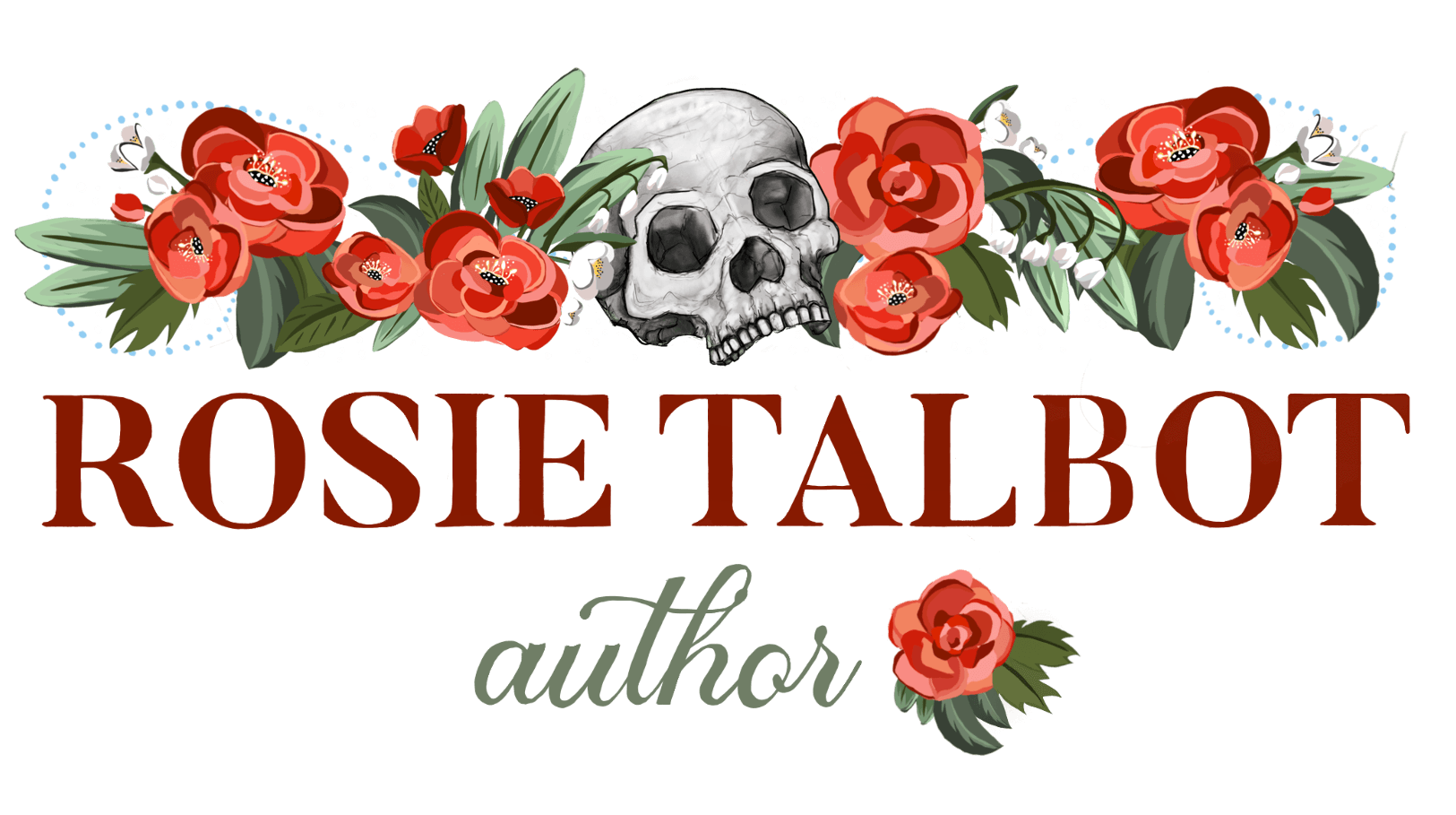 The rosie talbot author logo has a skull and roses on it.