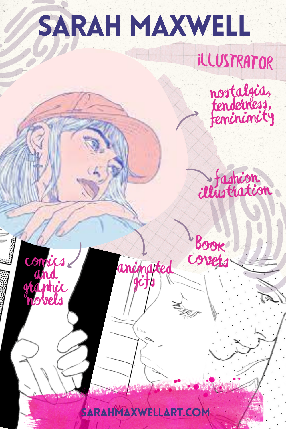 A drawing of a woman wearing a hat and holding a book.