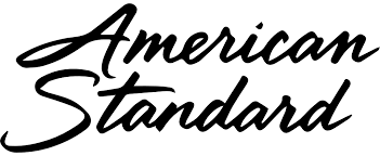 The black-and-white logo for the brand American Standard, featuring the company name in a stylized, cursive script font.