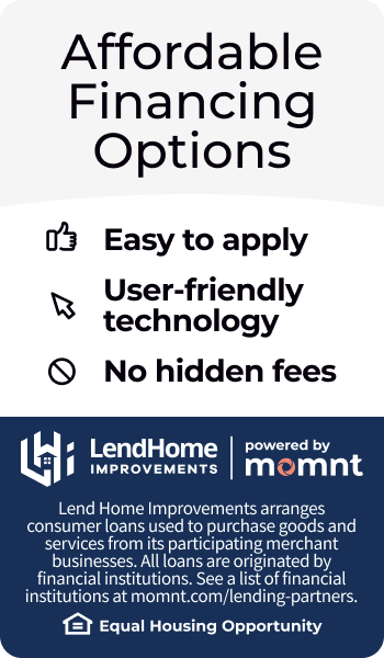 Affordable Financing Options ad with LendHome logo, three bullet points, and small print footer.