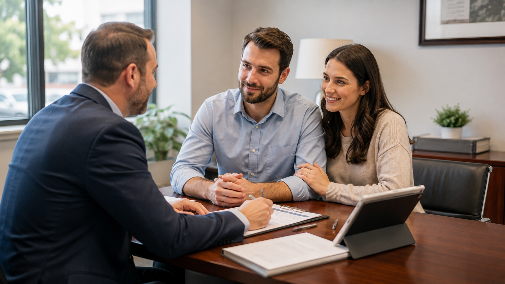 Local life insurance agent reviewing coverage with a young couple in Du Quoin, IL