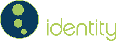 Logo with a blue circle, green circles inside, and the word 