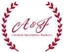 Maroon A&F logo in script, framed by olive branches, with &ldquo;Italian Specialties Market&rdquo; beneath