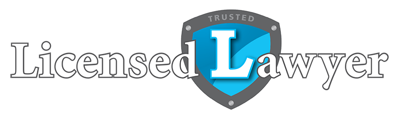A logo for a licensed lawyer with a shield on it.