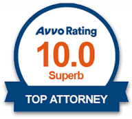 A badge that says avvo rating 10.0 superb top attorney.